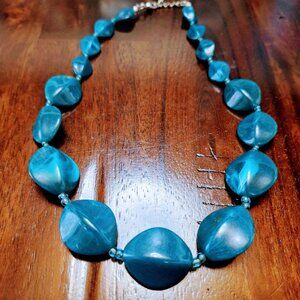 Retro Teal Bead Statement Necklace